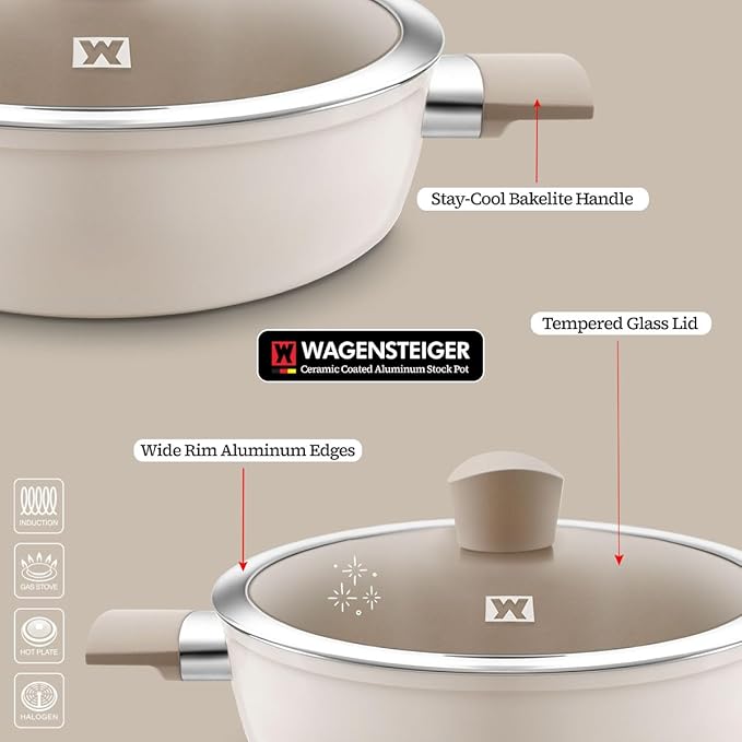 Aluminum Saute Pot with Ceramic Coated Non-Stick Surface, 7-Layer Coating, Tempered Glass Lid, All Cooktops Compatible, PFOA, PFAS, Lead, Cadmium Free, 4.44L / 4.69Quarts