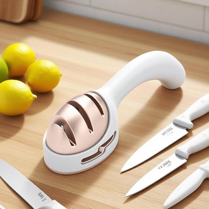 Knife Sharpener for Kitchen, Gold Pink Handheld Sharpener for Repairing and Polishing Kitchen Knives,Manual Sharpener Suitable for Various Kitchen Knives