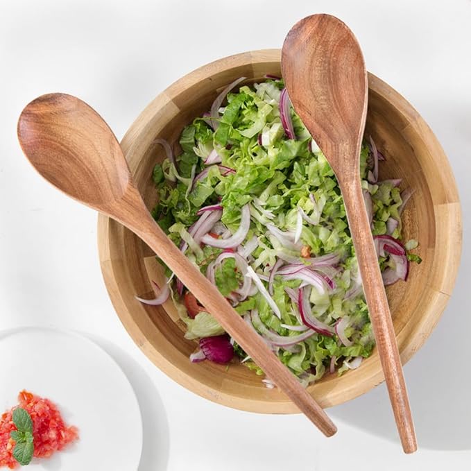 Wooden Spoons For Cooking 2PCS Wooden Cooking Spoons Acacia Wood Spoon Cooking 12″ Smooth Spoon Finish Comfortable Grip Wood Spoons Cooking Small Style Non-Stick Cooking Kitchen Utensil Set