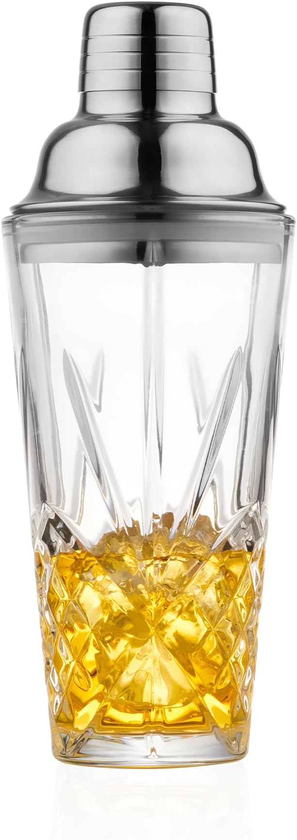 Glass Cocktail Shaker, 15oz Cutting Design - Exquisite Martini Shaker for Elevated Mixology. Perfect for Crafting Artisan Cocktails, Martinis. (Including Drink Shaker & Gold Pour Spout)
