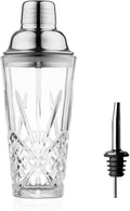 Glass Cocktail & Drink Shaker,15oz Cutting Design - Exquisite Martini Shaker for Elevated Mixology. Perfect for Crafting Artisan Cocktails, Martinis. (Including a Metalic Black Pourer)
