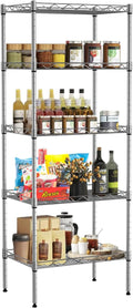 5-Shelf Storage Shelves Metal Shelving Unit NSF Garage Storage Rack Adjustable Wire Shelves Organizer for Kitchen Closet Basement, 750 Lbs Capacity, 16.7" L × 11.8" W × 47.6" H, Sliver