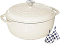 Umite Chef 6QT Enameled Cast Iron Dutch Oven with Lid, Versatile Heavy-Duty Cookware Pot for Baking Bread, Braising, Soups & Stews, Oven & Stovetop Safe with Heat Resistant Gloves（Cream White）