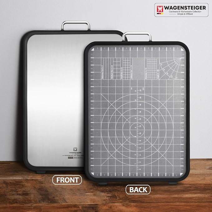 Stainless Steel Double Sided Chopping Board, Cutting Board, Metal Board Side & Plastic Board Side with Wheat Straw PP Inside, Easy to Clean, designed for precision, hygiene