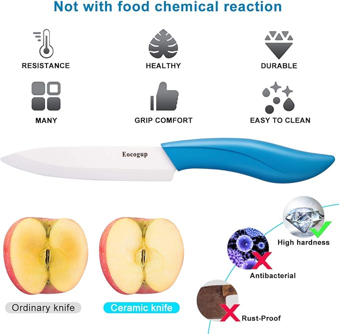 Updated Version Ceramic Knife Set 4-Piece Color with Sheaths (Includes 3" Paring Knife, 4" Fruit Knife, 5" Utility Knife, 6" Chef Knife) for Home Kitchen(Multicolour)