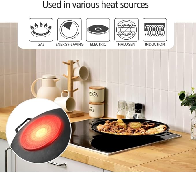 Korean BBQ 1 IH Griddle Grill Pan with Bag, Nonstick Coating, All Stove(Gas, Electric & Induction), Indoor Outdoor Griddle(12in)