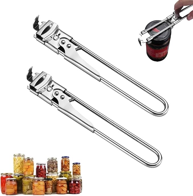 Adjustable Stainless Steel Jar Opener, Master Jar & Bottle Opener, Kitchen Gadgets Gripper Tight Lid Openers, for Seniors Arthritis, Kitchen Camping Tools (2PC)