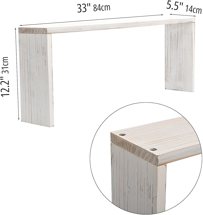 SwallowLiving Stove Shelf for Back of Stove, Solid Wood Over the Stove Shelf, Space-Saving Above Stove Spice Rack, Stove Top Shelf for Kitchen Organization, White
