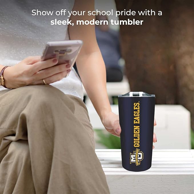 Campus Colors NCAA Stainless Steel Tumbler perfect for Gameday - 18 oz - Double Walled - Keeps Drinks Perfectly Insulated (Marquette Golden Eagles - Navy)