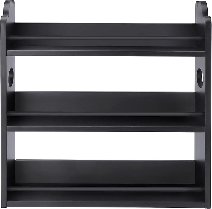 3 Tier Bamboo Spice Rack, Spice Rack Organizer, Seasoning Jars Rack Shelf Spice Organizer for Kitchen Counter or Wall Mounting, Spice Storage Holder with handles, Jars Not Included,Black