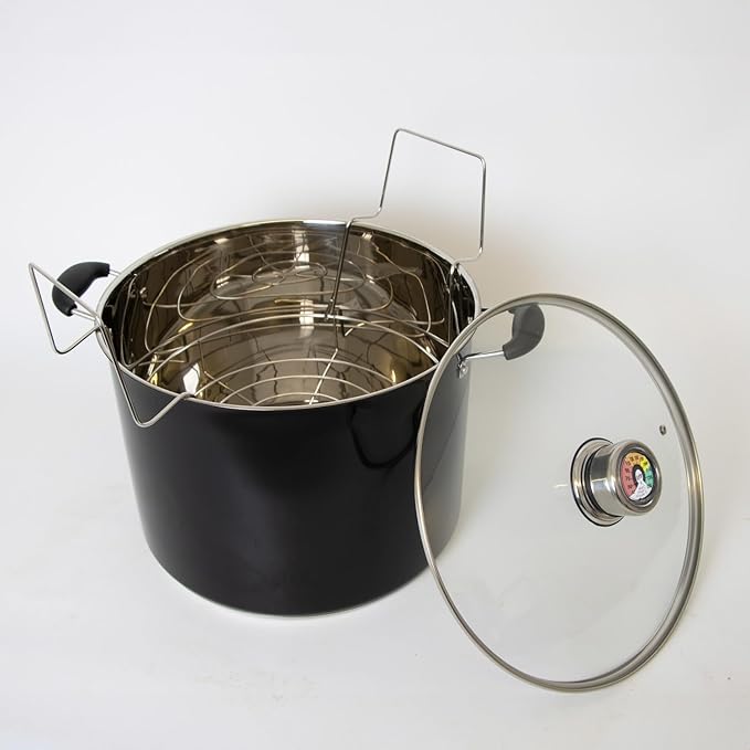Lehman's 21.5-Quart Water Bath Canner with Pressure Gauge, Durable Stainless Steel Stockpot for Home Canning and Preserving, Black