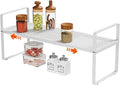 16.5-27’’L Expandable Cabinet Countertop Shelf Organizer, Stackable Metal Shelves, Kitchen Organizers and Storage, White Storage Spice Rack for Pantry and Cupboard