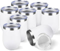 StarSpeed 12oz/8 Pack Wine Tumbler with lid, Stainless Steel Travel Mugs Stemless Double Wall Insulated Coffee Cup, Insulated Wine Glasses Travel Tumbler for Cold & Hot Drinks(White, 8)