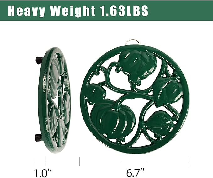 Cast Iron Trivet for Hot Dishes, Pumpkin Pattern Decorative Trivet for Hot Pots & Pans, Round Metal Heat-Resistant Pad Mat for Protective Countertop, Green