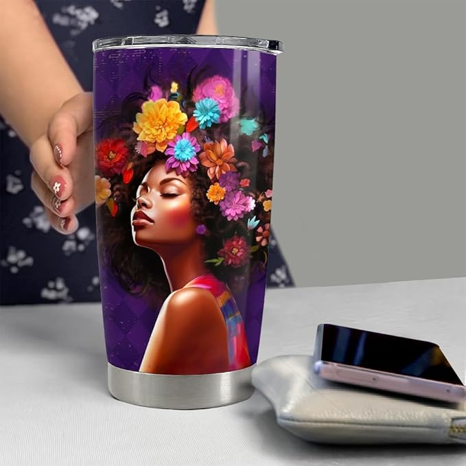 SANDJEST Inspirational Gifts for Women Black Woman Inspiration Tumbler 20oz Stainless Steel Insulated Coffee Travel Cup Mug Motivational Gift for Women Birthday Christmas