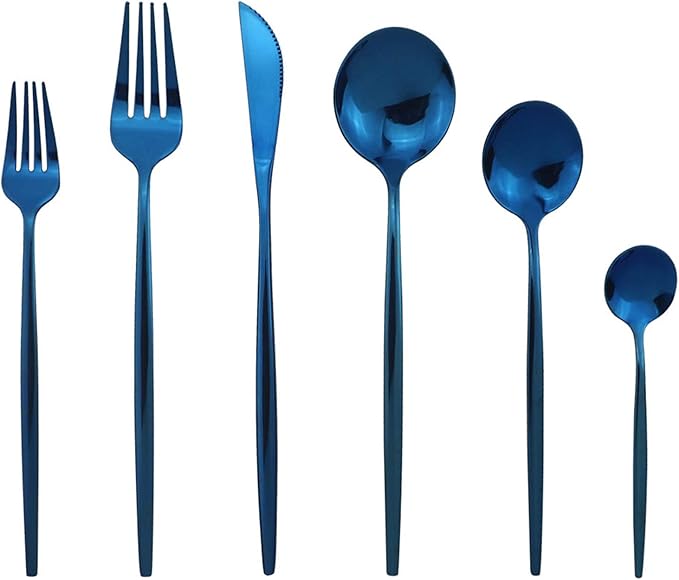 JASHII Silverware Set, Mirror Polished Blue Flatware Cutlery Set Service for 6, Shiny Finish 36 Pieces Stainless Steel Utensils Set Dinner Knife Fork Spoon Dessert Fork Salad Spoon Dishwasher Safe