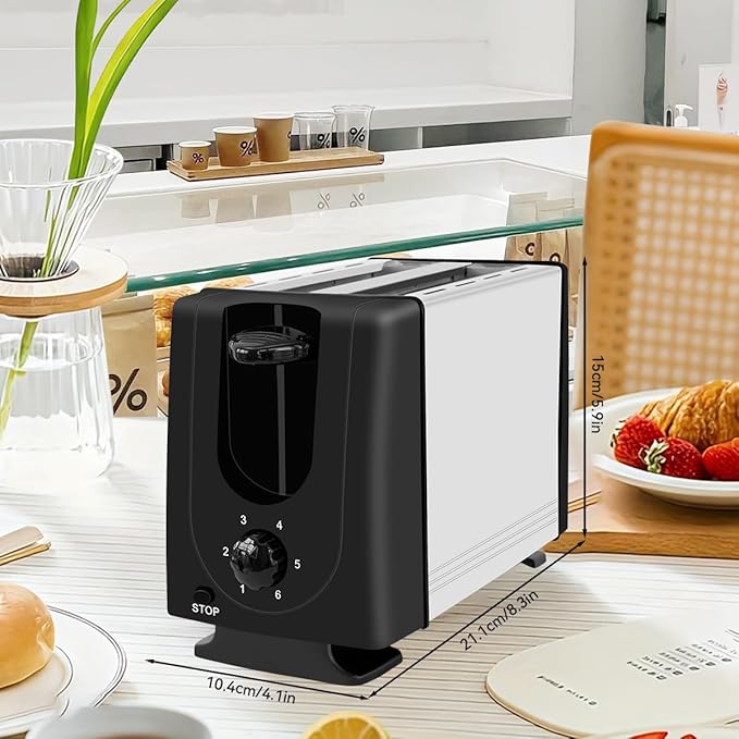2-Slice Toaster, Bread Toaster with 6 Shade Settings, Removable Tray with Reheat & Cancel Buttons, Easy Clean, Compact for Dorm, RV, Office (White)