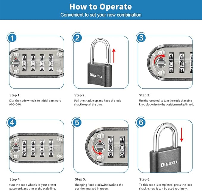 1 Pack disecu Heavy Duty 4 Digit Combination Lock, Anti-Error Feature, Outdoor Waterproof Padlock for School Gym Locker, Fence, Gate, Hasp Storage, Toolbox (Gun Black)