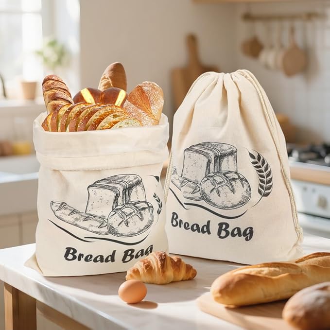 2pcs Large Bread Storage Bags Organic Cotton TPU Lined, 17.7"x13.7" Reusbale Freezer-Friendly Sourdough Bread Bags for Homemade Baguette, Baking Gifts