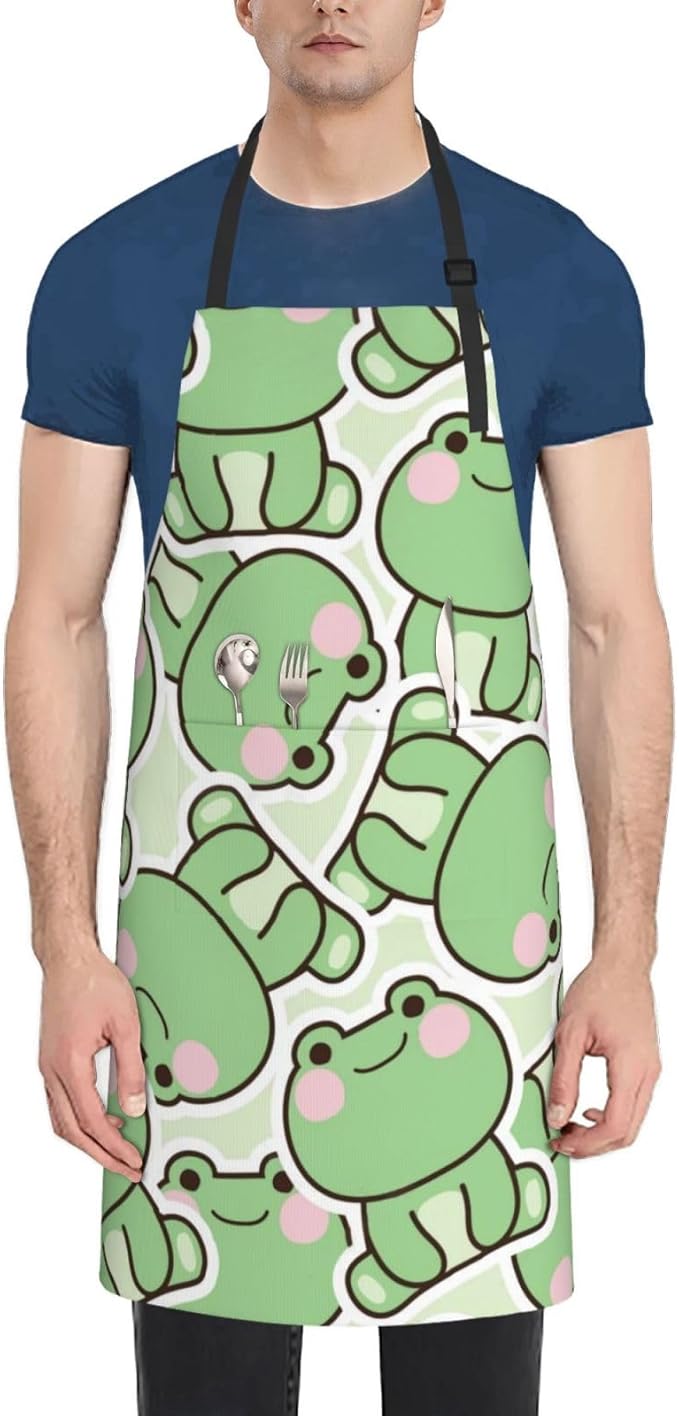 Cute Funny Frog Apron for Women Men Apron With Adjustable Neck strap, Kitchen Apron for Cooking Painting Baking
