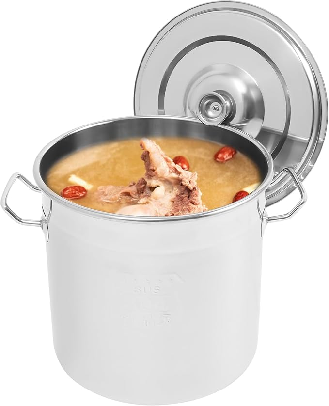12L/22.2Qt Commercial Large Stock Pot with Lid,Nickel Free Stainless Steel Cookware Healthy Polished Stockpots, Induction Soup Pot for Cooking Home Use