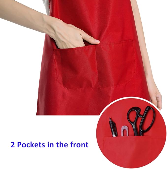 10 Pieces Red Bib Aprons Bulk with 2 Pockets, Painting Grilling BBQ Cooking Kitchen Aprons Bulk for Women Men Adults (10, Red)