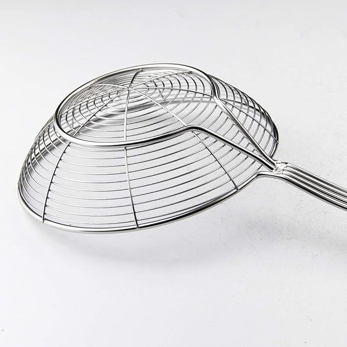YFWOOD 5.5 Inch Spider Strainer Skimmer, Reinforced Double Coil Wire Skimmer with Large Handle Solid Stainless Steel Strainer Ladle,for Kitchen Deep Frying Food Spaghetti Noodle (1 - Piece)