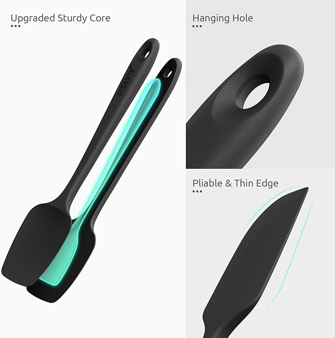 U-Taste Flat Spatula & Spoon Spatula: 11.38in 600ºF Heat Resistant Silicone Bowl Scraper, Flexible Rubber Kitchen Cooking Mixing Utensil with Upgraded Non-Stick Surface (Set of 2, Black)