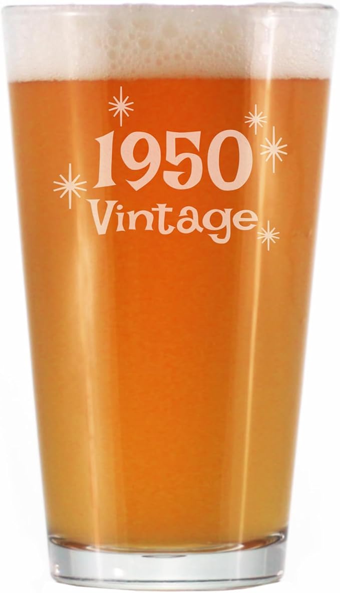 Vintage 1950 Pint Glass for Beer - 75th Birthday Gifts for Men or Women Turning 75 - Fun Bday Party Decor - 16 oz