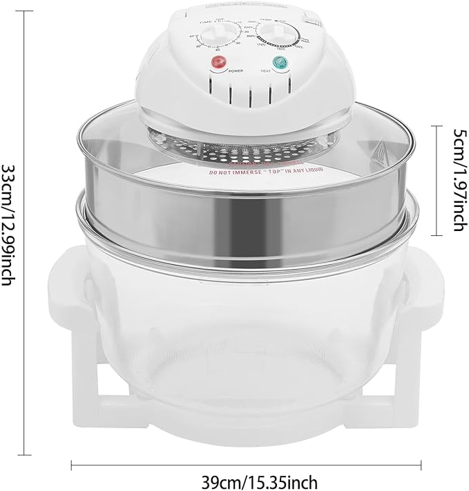 17L/17.96Qt Turbo Electric Glass Air Fryer w/ 2 Grill, Electric Turbo Convection Oven Roaste, 360° Viewable Airy Fryer with Expansion Ring, Multifunction Oilless Halogen Oven