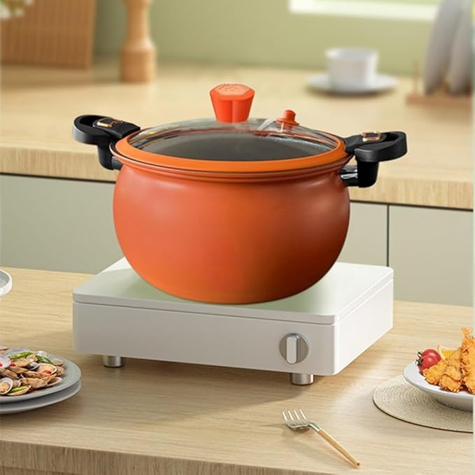 Non-stick Pressure Cooker for Home Cooking, 6-Quart Stainless Steel Stew Pot with Lid, Fast Cooking Soup and Stew Cooker, Multi-functional Easy Clean Kitchen Pot(Orange)