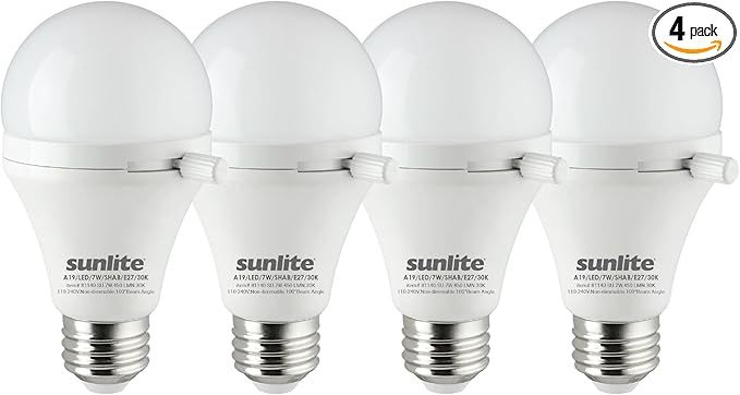 Sunlite ShabBulb, Shabbat Permissible LED Light Bulb, 7 Watt (40 Watt Equivalent) 3000K Warm White, 4 Pack