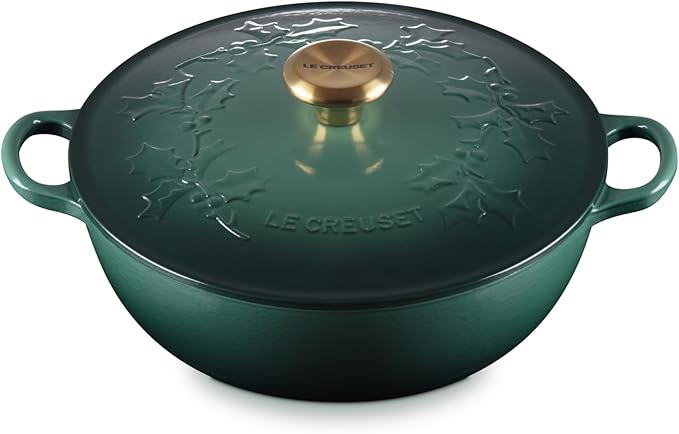 Le Creuset Enameled Cast Iron Holly Collection Soup Pot, 4.5 qt., Artichaut with Gold Knob