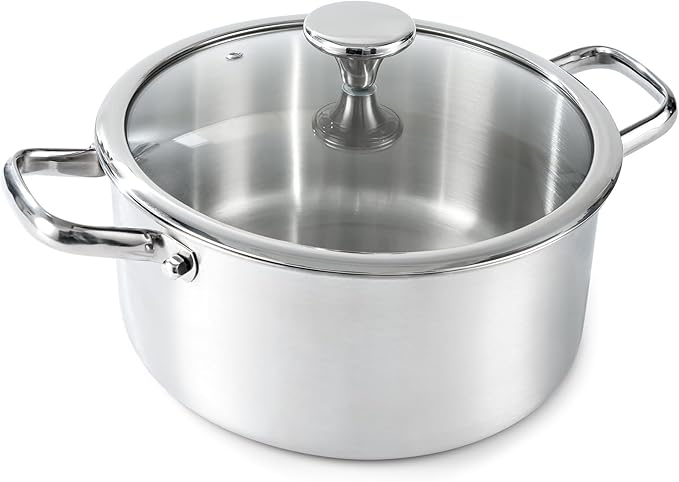 6QT Stainless Steel Stock Pot with Encapsulated Bottom & Lid - Professional Soup Pot - Nonstick Thick Bottom Stockpot for Cooking, Stewing, and Canning, Dishwasher Safe