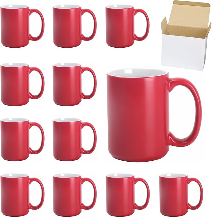 Ceramic 15oz Sublimation Coffee Mug in White Box, Color Change Red, Case of 12