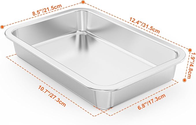 onlyfire Stainless Steel Baking Pan Barbeque Grilling Pan for Baking Breads, Grilling Chicken, Vegetables, 12.4" X 8.5" X 1.9"