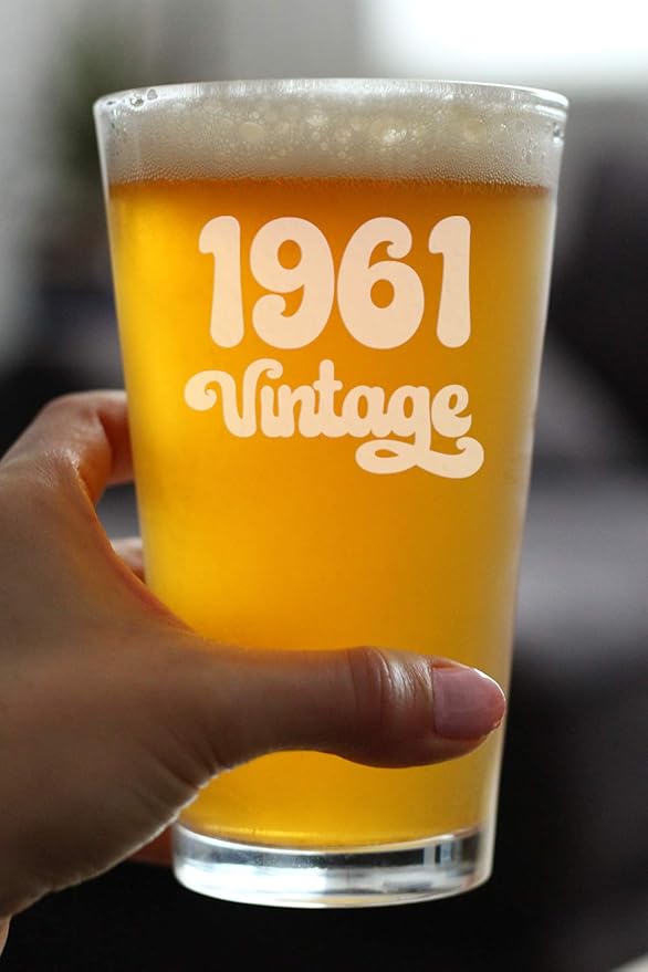 Vintage 1961 Pint Glass for Beer - 64th Birthday Gifts for Men or Women Turning 64 - Fun Bday Party Decor - 16 oz