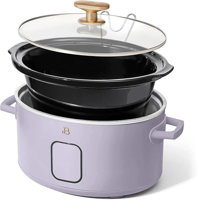 Beautiful 6 Qt Programmable Slow Cooker by Drew Barrymore - 5 Preset Cooking Functions, Digital Countdown Timer, Dishwasher-Safe Parts, and Cool-Touch Handles (Lavender)