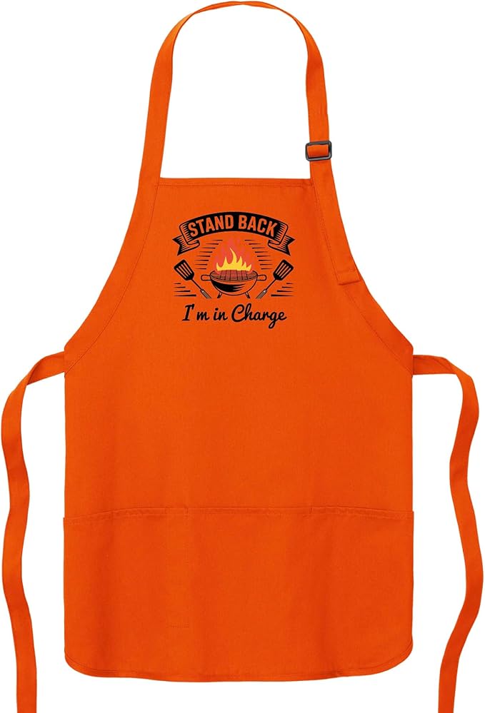 Personalized Medium Length Cooking & Grill Apron – Stand Back Design with Custom Text (1-2 Lines)