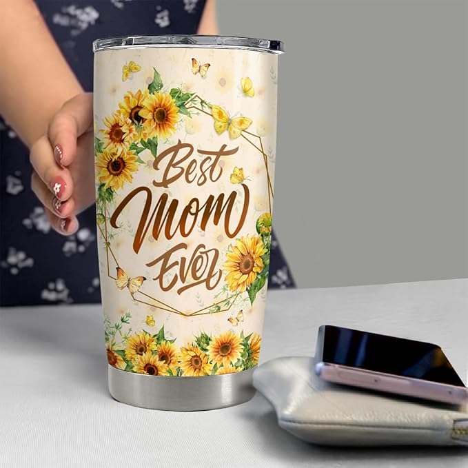 SANDJEST Mom Tumbler 20oz Best Mom Ever Gift Stainless Steel Insulated Tumblers Coffee Travel Mug Mother Cup Gift for Birthday Christmas