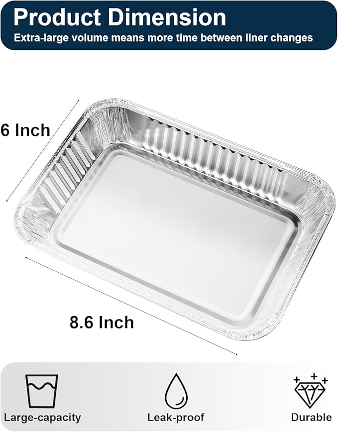 Drip Pans for Weber, Disposable Aluminum Foil Grease Trays for Weber Grills, Universal Replacement Liners for Weber Series, 8.6" x 6" - 50 Pcs