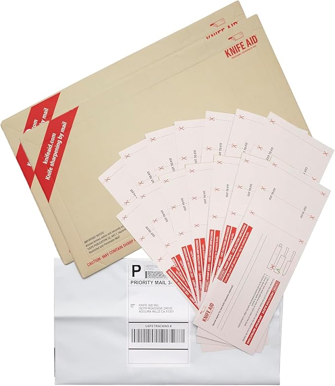 Knife Sharpening Service by Mail, Professional Blade Repair for 14 Knives, Razor Sharp Results, Insured and Trackable Shipping, Knife Aid Kit Included
