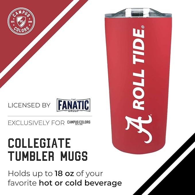 Campus Colors NCAA Stainless Steel Tumbler perfect for Gameday - 18 oz - Double Walled - Keeps Drinks Perfectly Insulated (Alabama Crimson Tide - Crimson)
