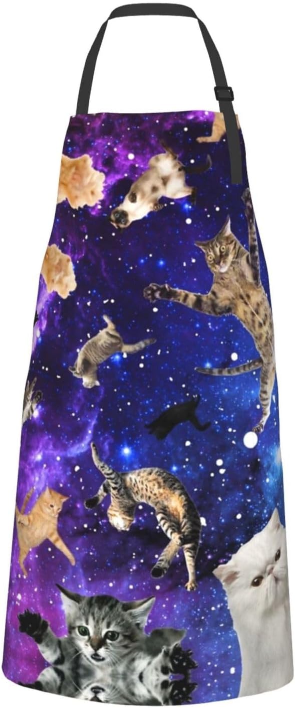 Cute Cat Apron Adjustable with 2 Pockets Cooking Kitchen Aprons for Men Women Outdoors Baking Chef Apron