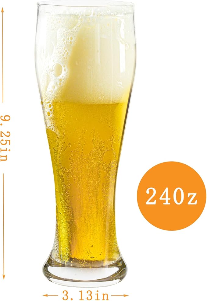 Premium 24oz Pilsner Beer Glasses Set of 2 – Heavy Base Tall Bar Glasses Crystal Clear & Durable Design, Lager Pilsner Glass for Home Bar, Restaurants, Party Use