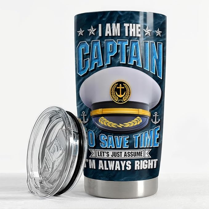 SANDJEST Captain Tumbler 20oz Boat Captain Gifts for Men Boater Boats Owners Stainless Steel Insulated Tumblers Coffee Travel Mug Cup Boaters Boating Gift