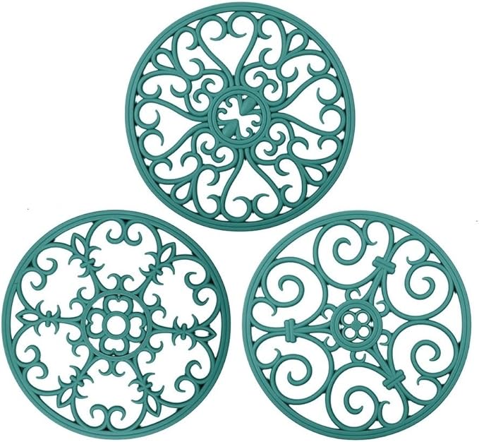 Silicone Trivets for Hot Dishes and Pans, Non Slip Heat Resistant Hot Pads for Kitchen, Pot Holders and Teapot Coasters (Teal)