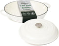 Larder & Vine Enameled Cast Iron Braiser | 3.6 qt Braiser Pan with Lid | Shallow Dutch Oven Compatible on All Cooktops | Casserole Dish Oven Safe to 500° F | Dual Handles | White