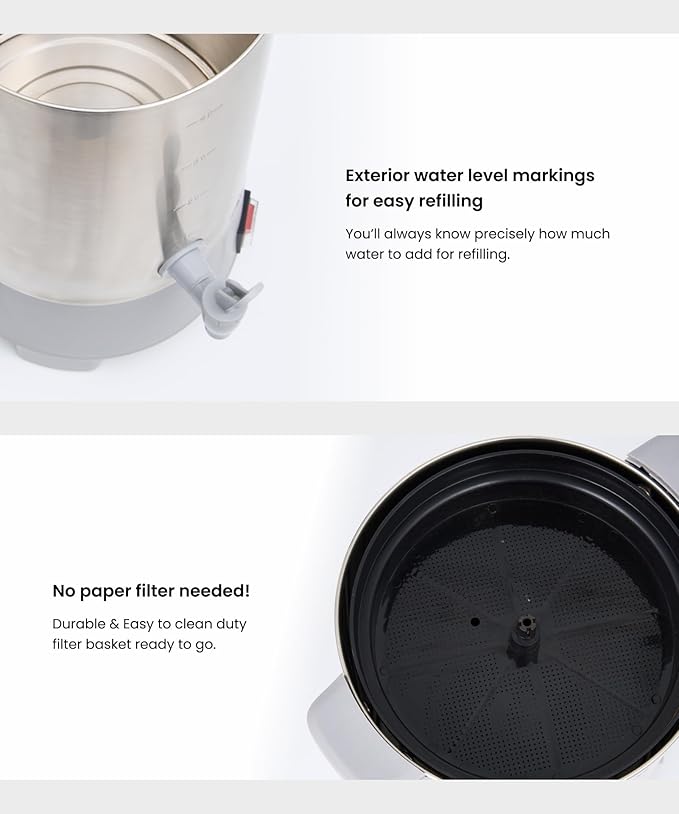 SYBO Commercial Grade Stainless Steel Percolate Coffee Maker Hot Water Urn for Catering, 30-Cup, 4.5L, Grey