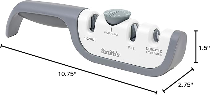 Smith’s 51109 Adjustable Angle Knife Sharpener - Grey/White - Adjustable Sharpening Angles - Repair, Restore & Polish Blades - 2-Stage Handheld Manual Sharpener - Kitchen, Straight & Serrated Knives